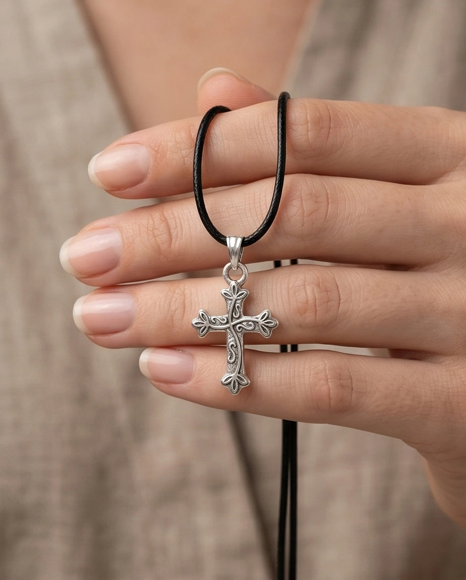 Silver Ornate Filigree Cross Necklace