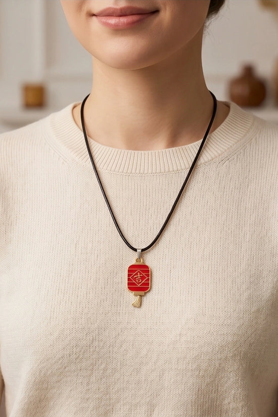 Traditional Red Lantern "Ji" Good Luck Pendant Necklace