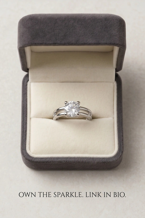 Sterling Silver Round-Cut Split Shank Moissanite Solitaire Ring