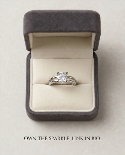 Sterling Silver Round-Cut Split Shank Moissanite Solitaire Ring
