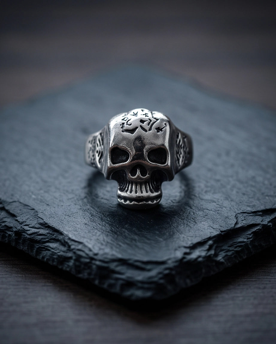 Engraved Sculpted Skull Ring