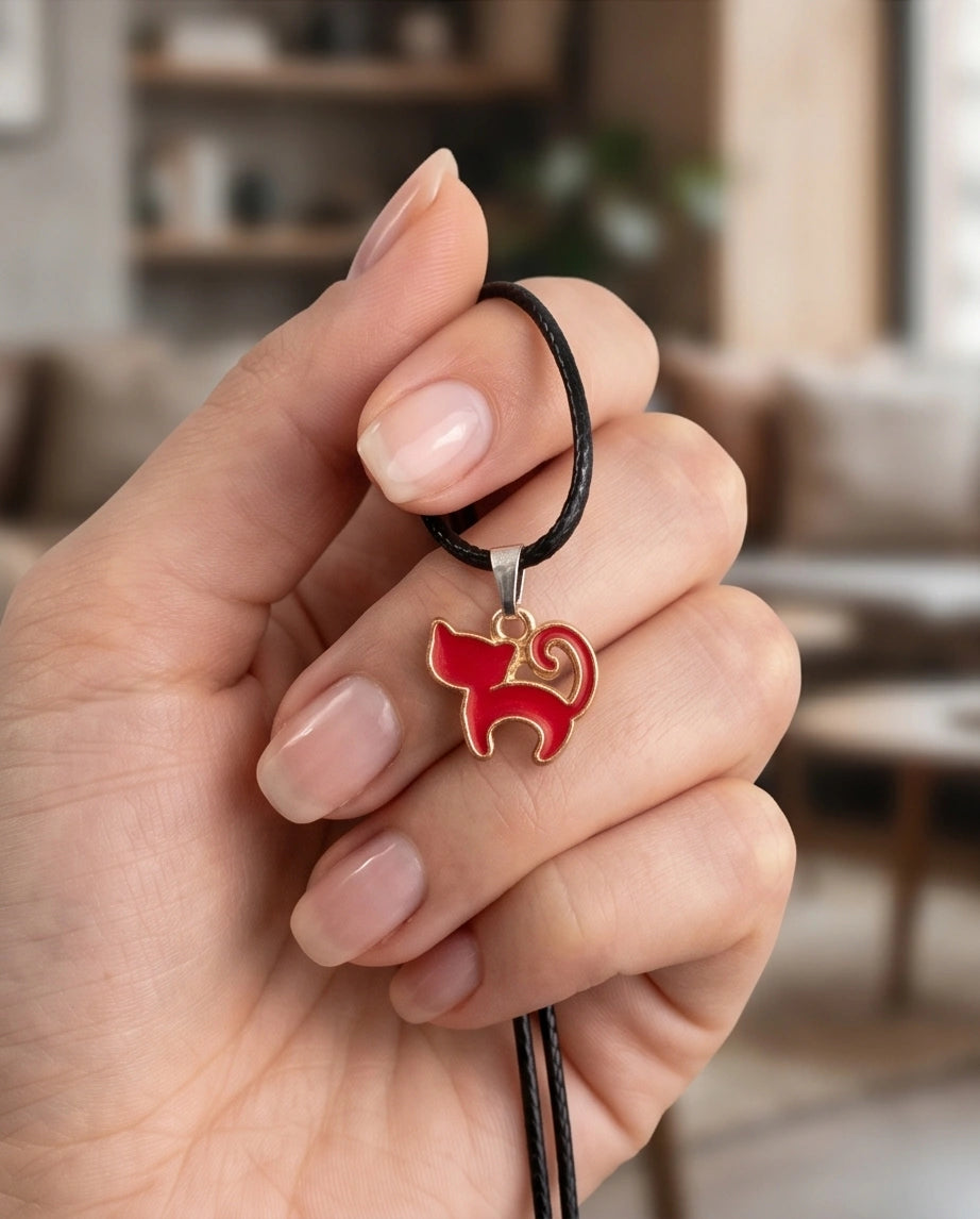 Gold and Red Cat Pendant Necklace