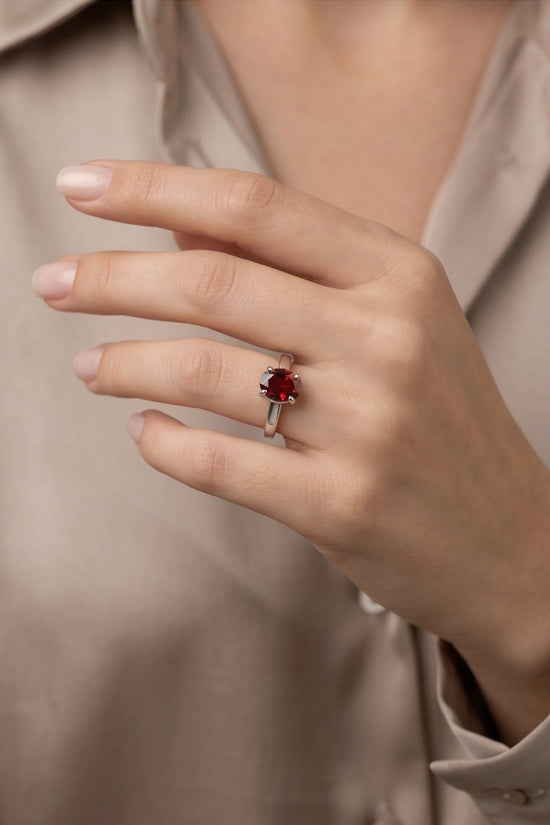 Sterling Silver Oval-Cut Ruby Red Solitaire Ring