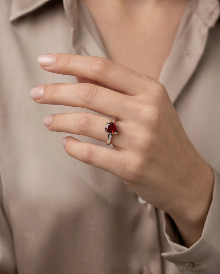 Sterling Silver Oval-Cut Ruby Red Solitaire Ring