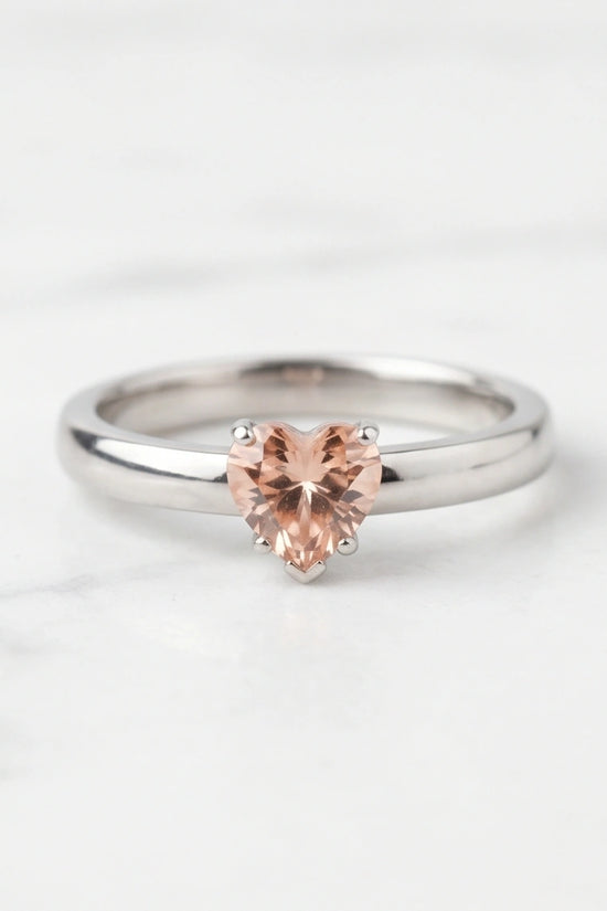 Sterling Silver Heart-Cut Peach Morganite Solitaire Ring