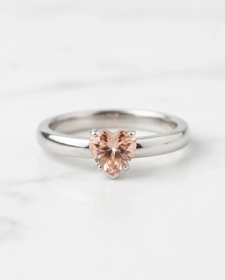 Sterling Silver Heart-Cut Peach Morganite Solitaire Ring
