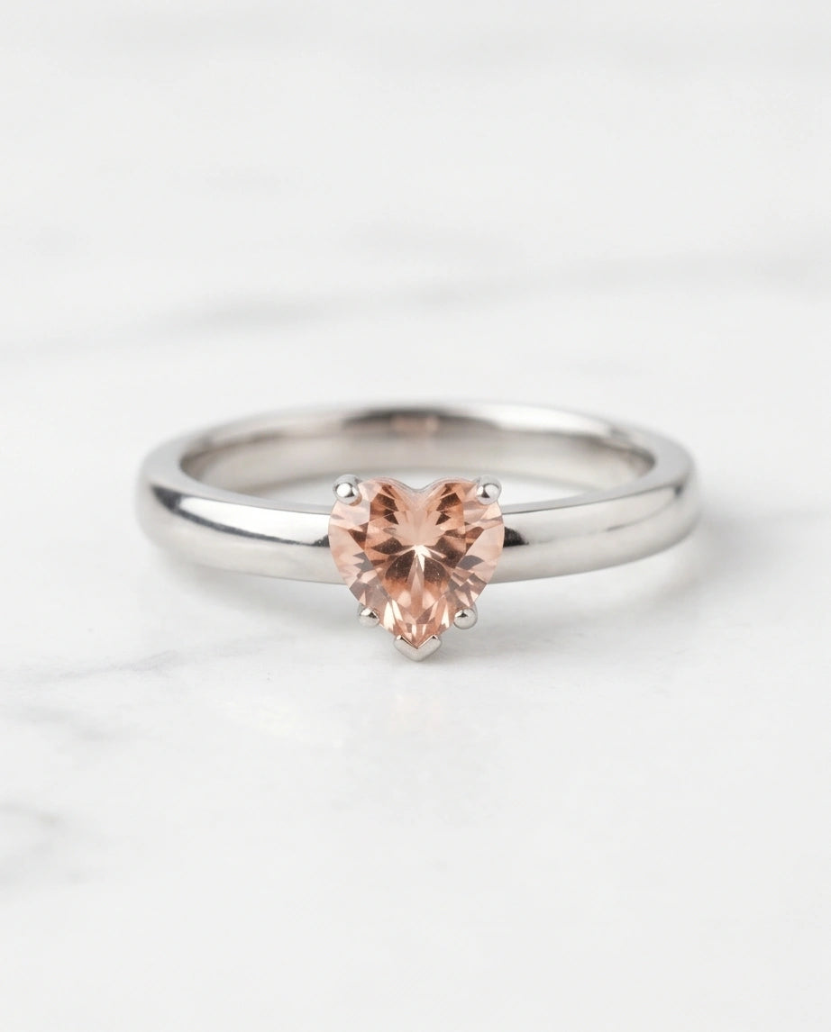 Sterling Silver Heart-Cut Peach Morganite Solitaire Ring