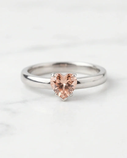Sterling Silver Heart-Cut Peach Morganite Solitaire Ring