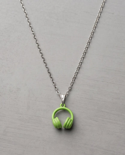 Lime Green Headphones Enamel Pendant Necklace