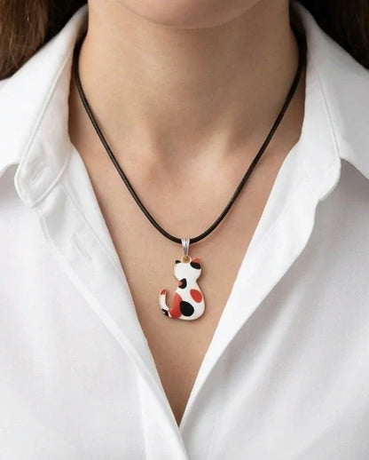 Artistic Calico Cat Silhouette Pendant Necklace