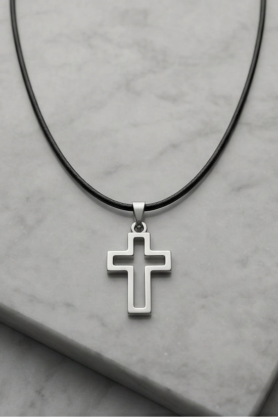 Silver Open Cross Pendant Necklace