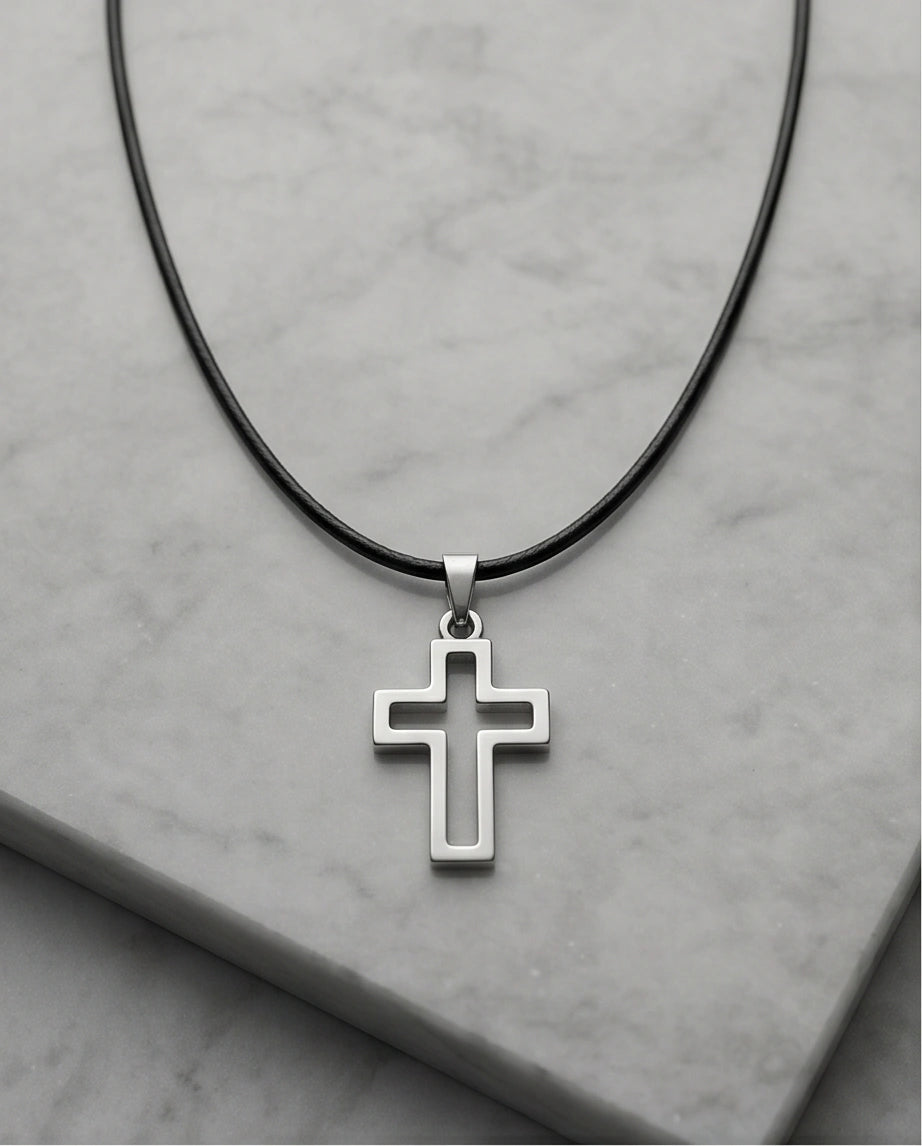 Silver Open Cross Pendant Necklace