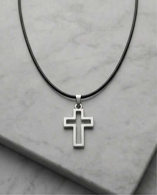 Silver Open Cross Pendant Necklace