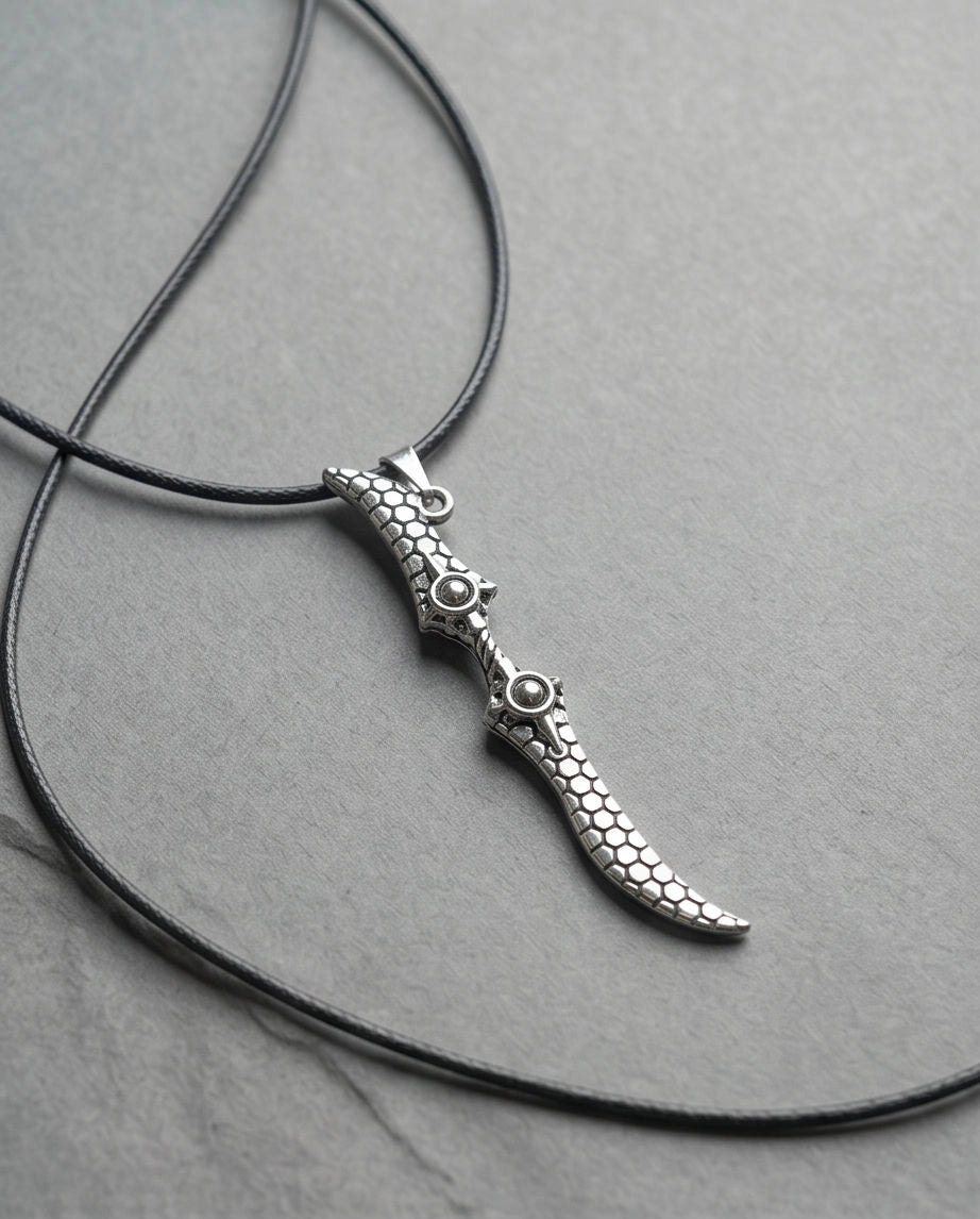 Antique Silver Scaled Dagger Pendant Necklace