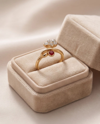 Crystal Flower & Ruby Accent Bow Ring