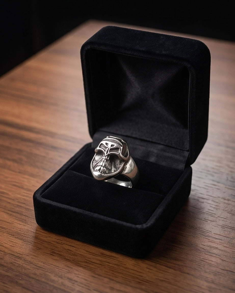 Masked Visor Sculpted Skull Signet Ring