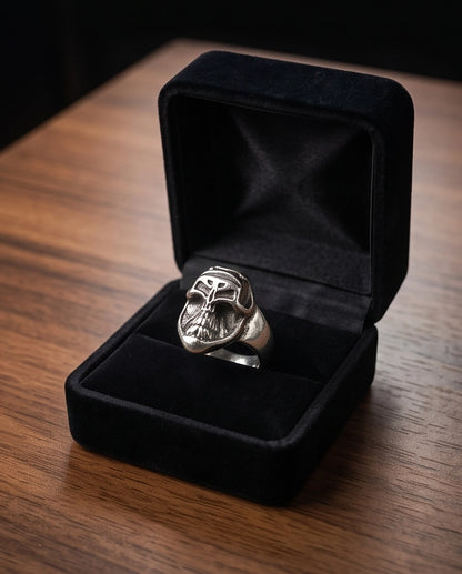 Masked Visor Sculpted Skull Signet Ring