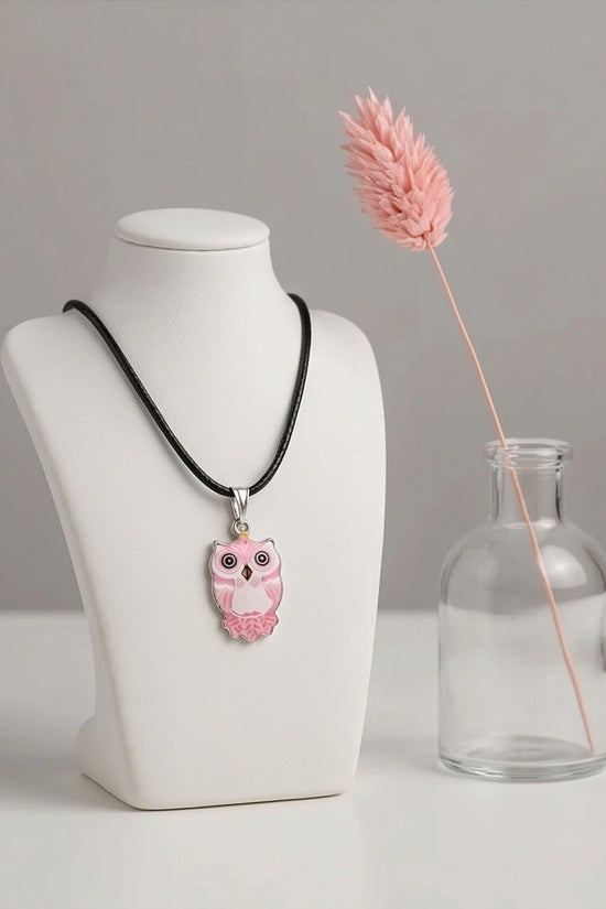 Elegant Soft Pink Owl Totem Pendant Necklace