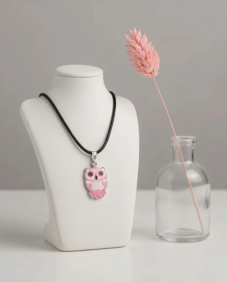 Elegant Soft Pink Owl Totem Pendant Necklace