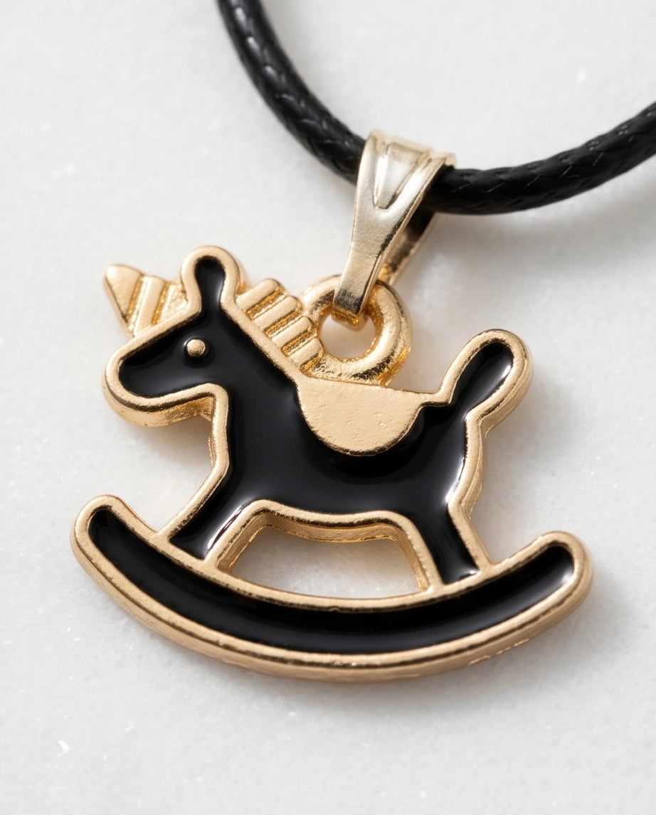 Gold and Black Rocking Horse Necklace