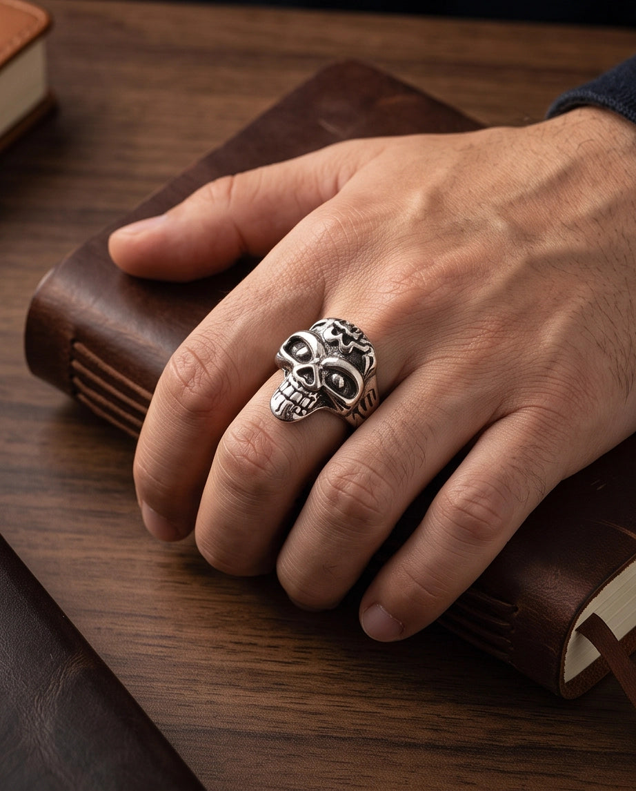 Carved Eyeball Skull Signet Ring