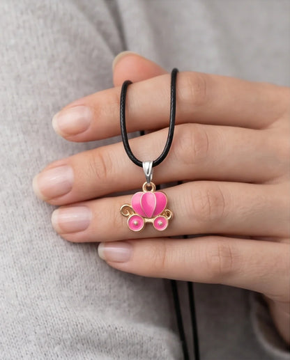 Pink Cinderella Pumpkin Carriage Enamel Pendant Necklace