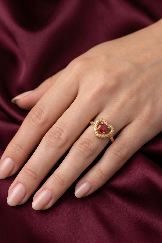 Vintage Gold Ruby Granulated Heart Ring