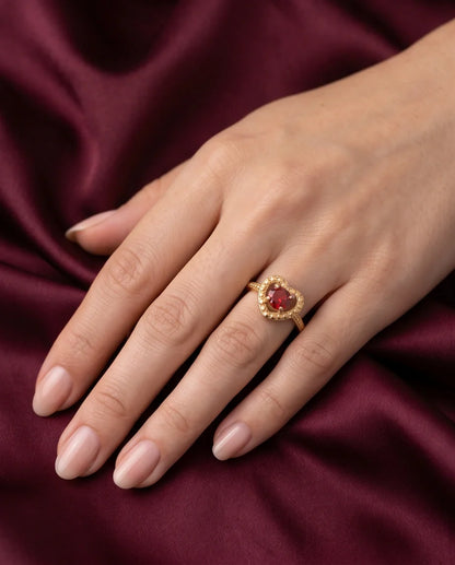 Vintage Gold Ruby Granulated Heart Ring