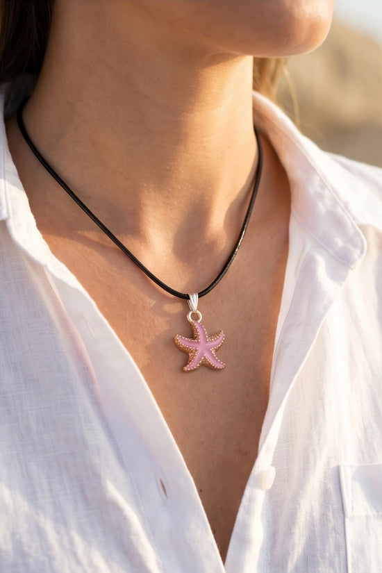 Pink Starfish Enamel Pendant Necklace with Elegant Gift Box