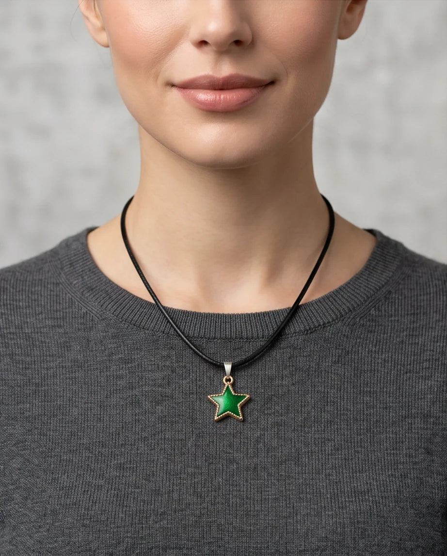 Gold and Green Star Pendant Necklace