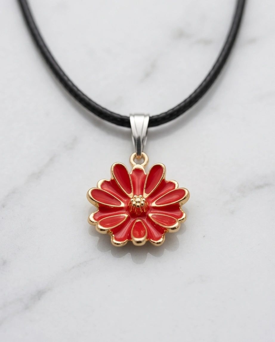 Gold and Red Marigold Pendant Necklace