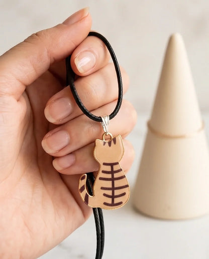 Artistic Golden Autumn Feline Silhouette Pendant Necklace