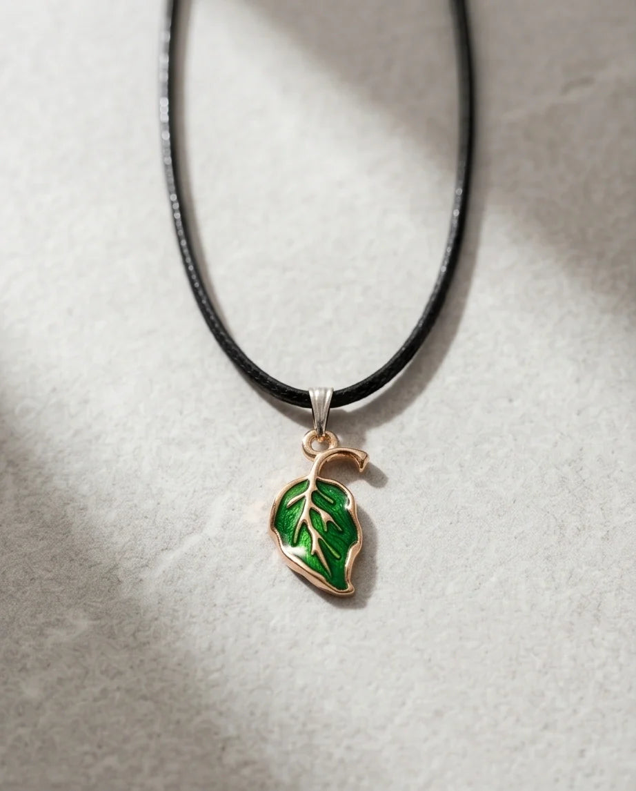 Gold and Green Leaf Pendant Necklace