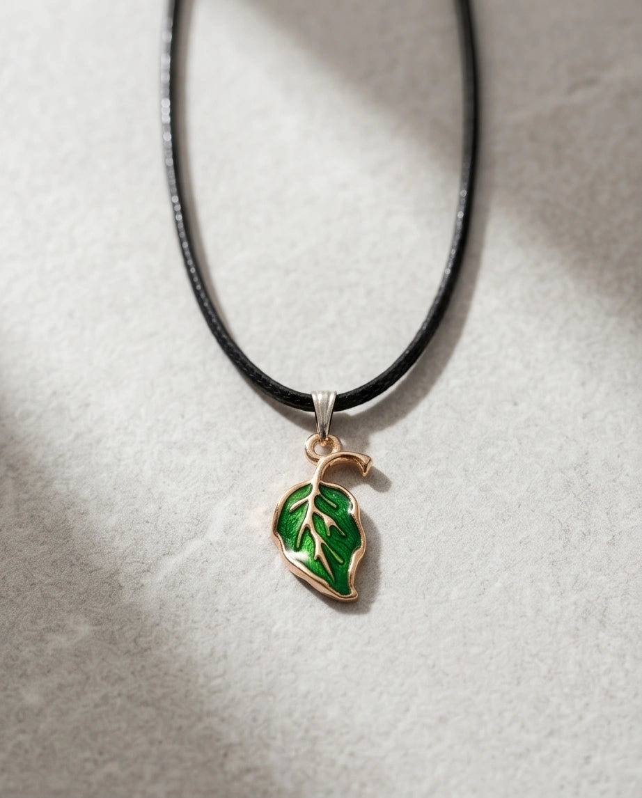 Gold and Green Leaf Pendant Necklace
