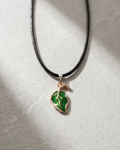 Gold and Green Leaf Pendant Necklace