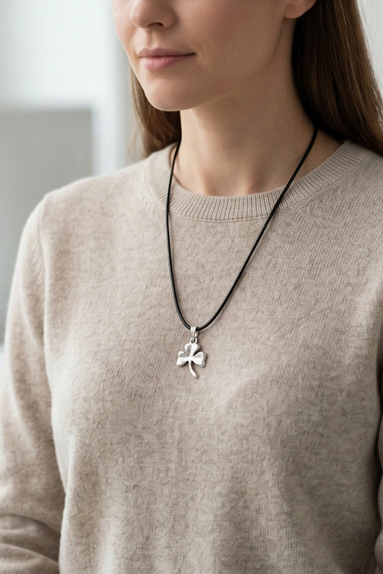 Silver Three-Leaf Shamrock Pendant Necklace