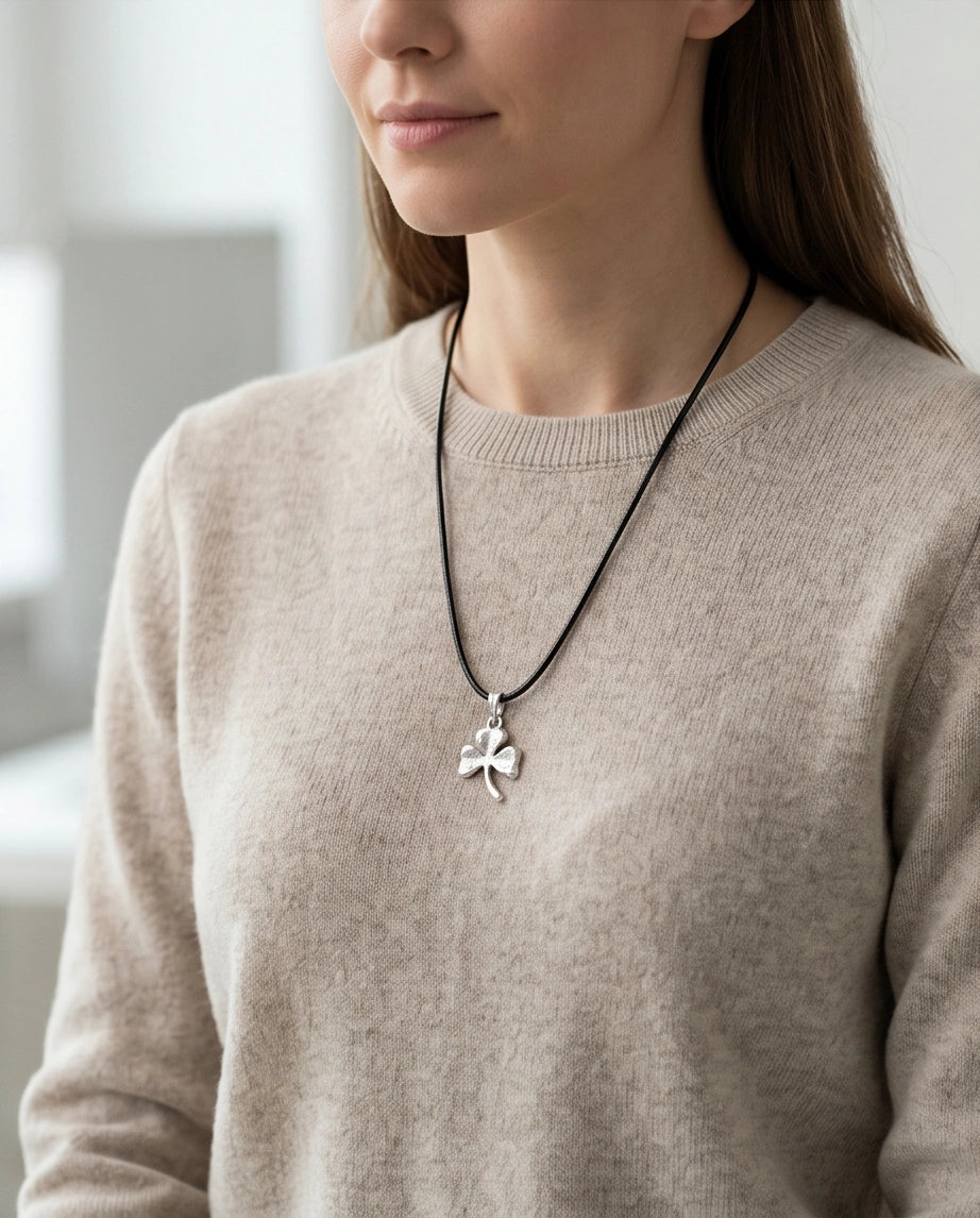 Silver Three-Leaf Shamrock Pendant Necklace