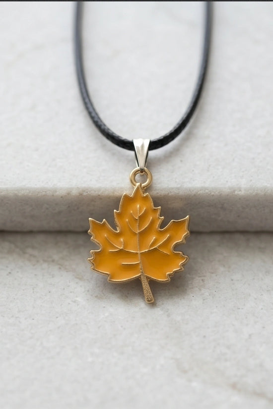 Golden Autumn Maple Leaf Enamel Pendant Necklace