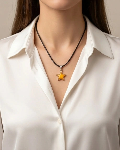 Vibrant Yellow Star Enamel Pendant Necklace