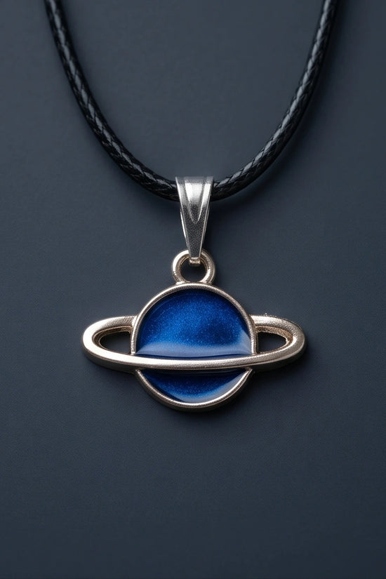 Vibrant Blue Saturn Planet Pendant