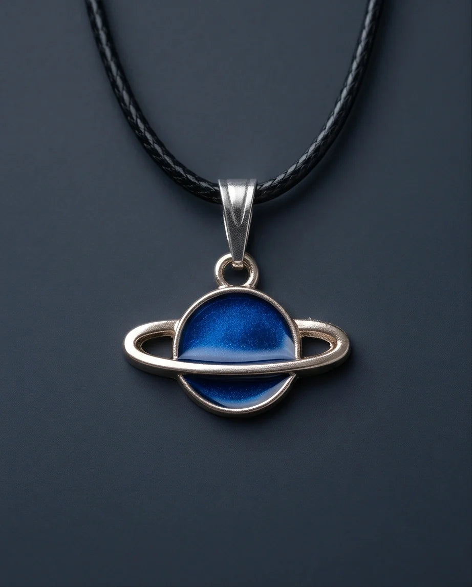 Vibrant Blue Saturn Planet Pendant