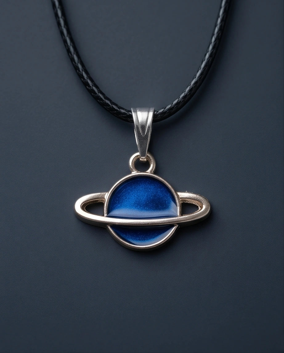 Vibrant Blue Saturn Planet Pendant