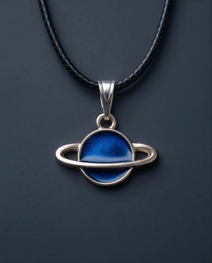 Vibrant Blue Saturn Planet Pendant