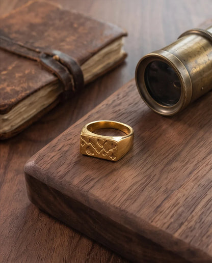 Celestial Forest Crescent Gold Signet Ring