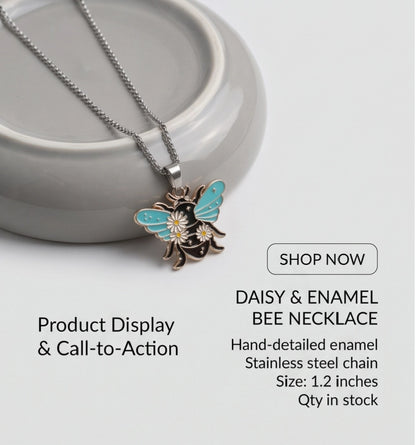 Gold Daisy Honeybee Enamel Chain Necklace
