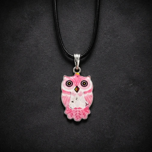 Elegant Soft Pink Owl Totem Pendant Necklace
