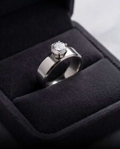Silver Round Gemstone Crown Solitaire Ring