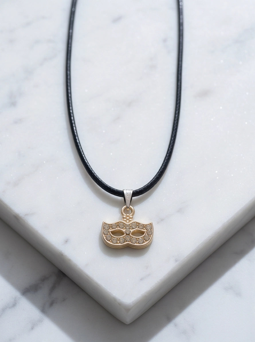 Gold Masquerade Mask Pendant Necklace