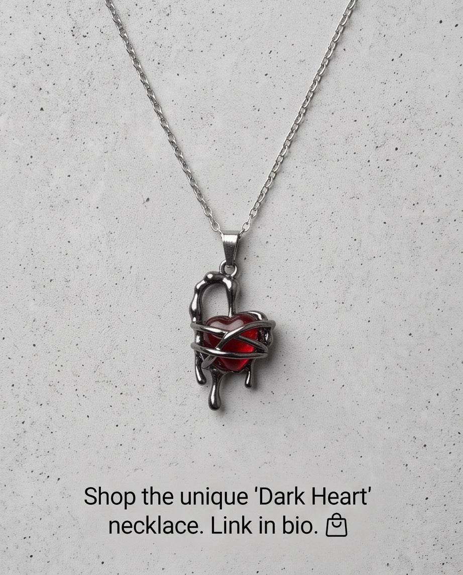 Black Thorny Dripping Heart Red Gem Pendant Necklace