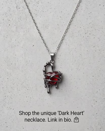 Black Thorny Dripping Heart Red Gem Pendant Necklace